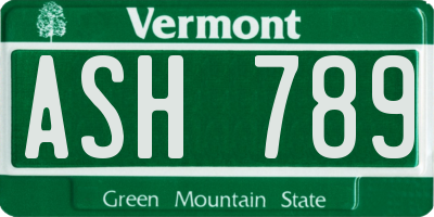 VT license plate ASH789