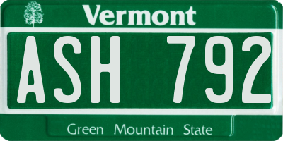 VT license plate ASH792