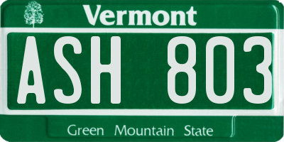 VT license plate ASH803