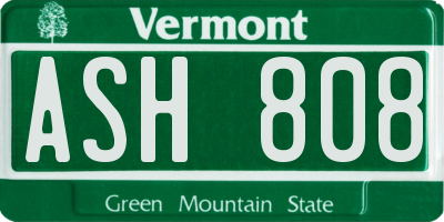 VT license plate ASH808