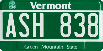 VT license plate ASH838