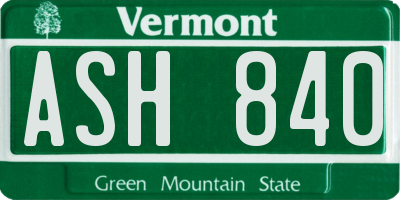 VT license plate ASH840