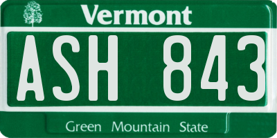 VT license plate ASH843