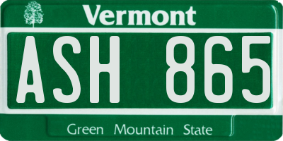 VT license plate ASH865