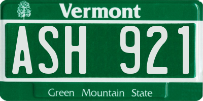 VT license plate ASH921