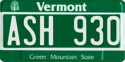 VT license plate ASH930
