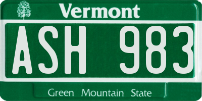 VT license plate ASH983
