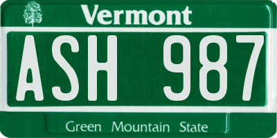 VT license plate ASH987