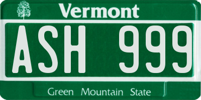 VT license plate ASH999