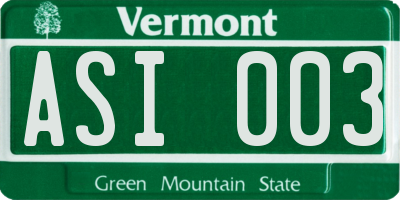 VT license plate ASI003