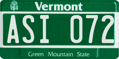 VT license plate ASI072