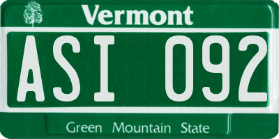 VT license plate ASI092