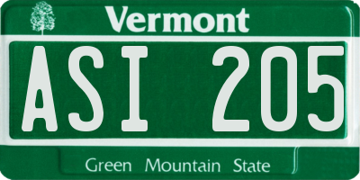 VT license plate ASI205