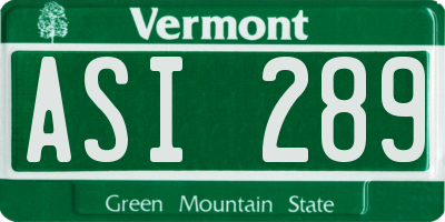 VT license plate ASI289