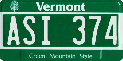 VT license plate ASI374