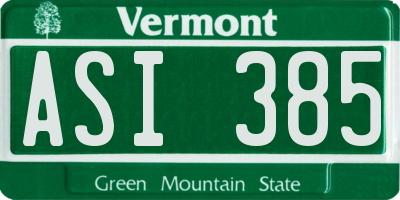 VT license plate ASI385
