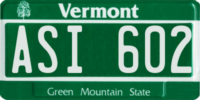 VT license plate ASI602