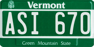 VT license plate ASI670