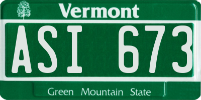 VT license plate ASI673