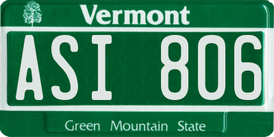 VT license plate ASI806