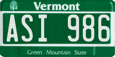 VT license plate ASI986