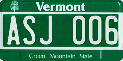 VT license plate ASJ006