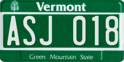 VT license plate ASJ018