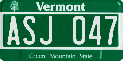 VT license plate ASJ047