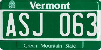 VT license plate ASJ063
