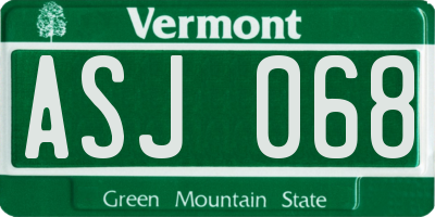VT license plate ASJ068
