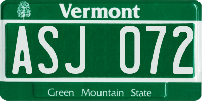 VT license plate ASJ072