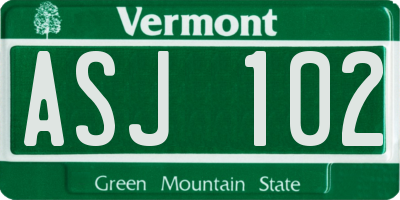 VT license plate ASJ102