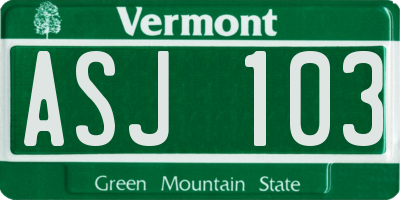 VT license plate ASJ103