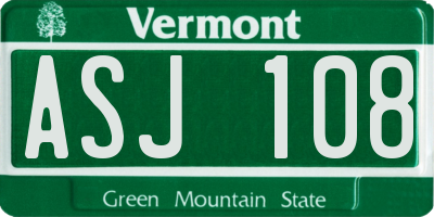 VT license plate ASJ108