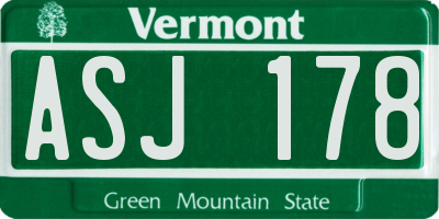 VT license plate ASJ178