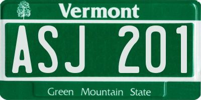 VT license plate ASJ201
