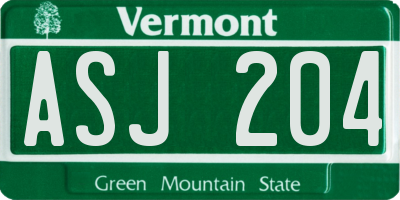 VT license plate ASJ204