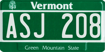 VT license plate ASJ208
