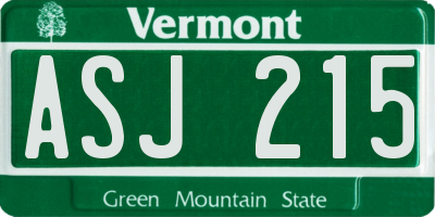 VT license plate ASJ215