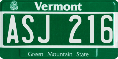 VT license plate ASJ216