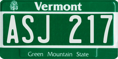 VT license plate ASJ217