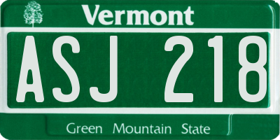 VT license plate ASJ218