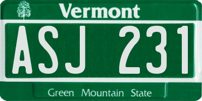 VT license plate ASJ231