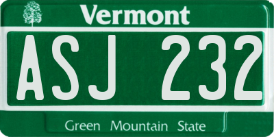 VT license plate ASJ232