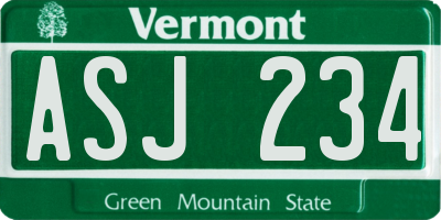VT license plate ASJ234