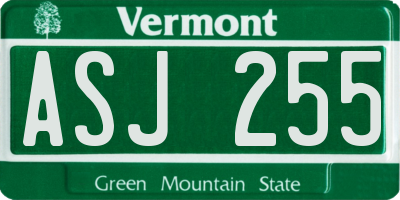 VT license plate ASJ255