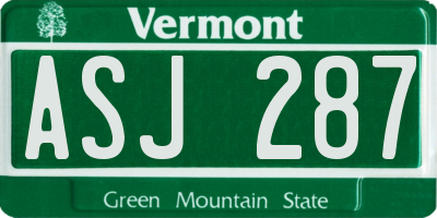 VT license plate ASJ287