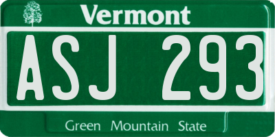 VT license plate ASJ293