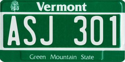 VT license plate ASJ301