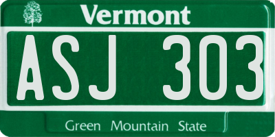 VT license plate ASJ303